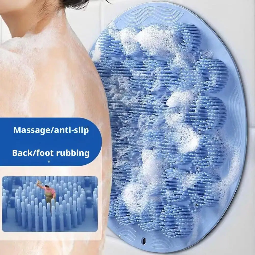 Exfoliating Shower Foot & Back Scrubber, Massage Pad,Wall Mounted Back Scrubber, Silicone Bath Massage Foot Mat with Suction Cup