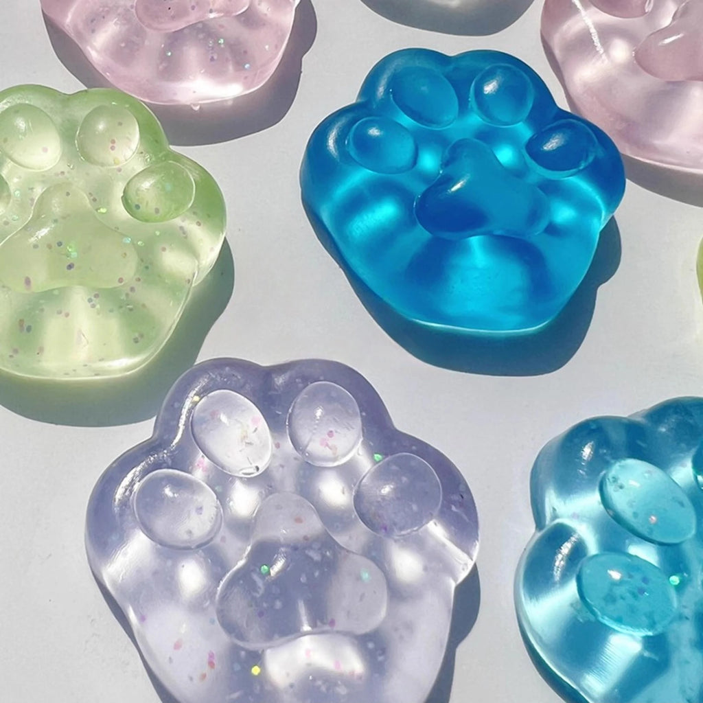 3PCS Kawaii Cat Paw Sticky Squeeze Toy Soft Realistic Jelly Glitter Cat Claw Squishy Stress Relief Toys Kids Adults Unique Gifts