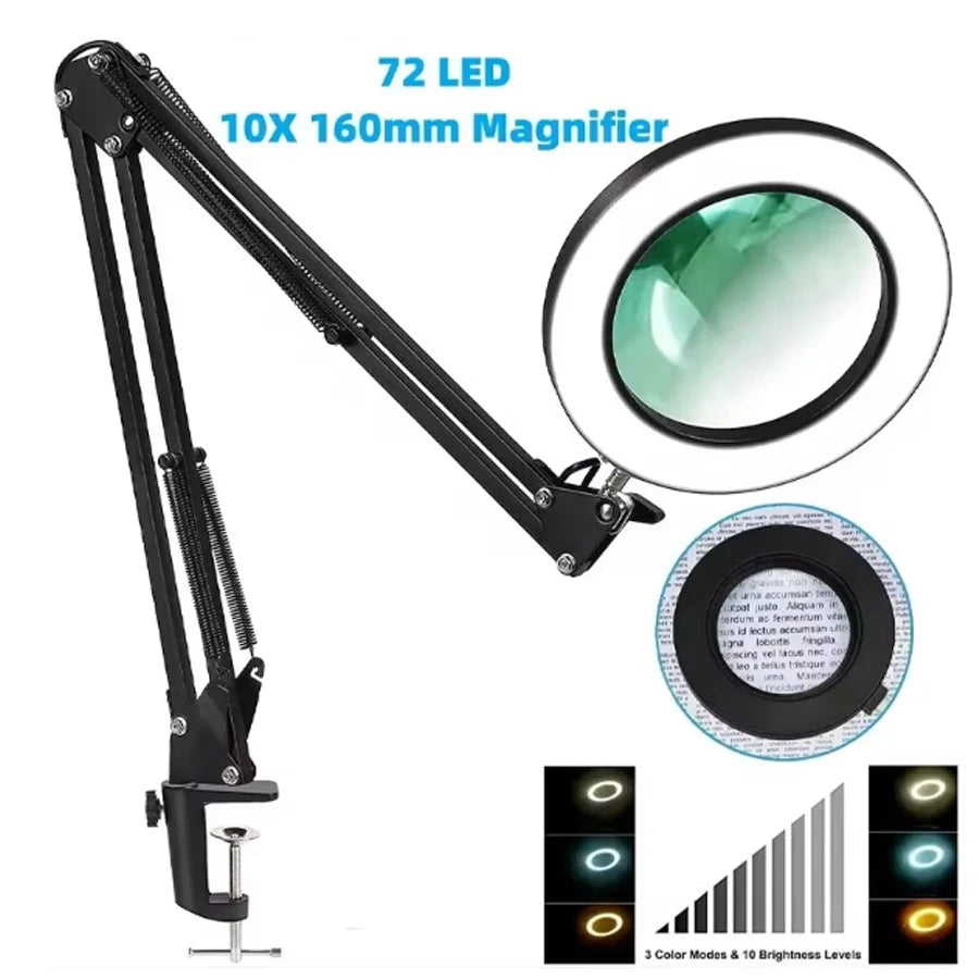 Hot sell 72LED 8X/10X Magnifier USB 3 Colors LED Magnifying Glass for Soldering Iron Repair/Table Lamp/Skincare Beauty tools