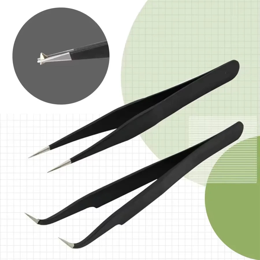 Tweezers, Precision Black DIY Tweezers for Nail Art and Eyelash Extensions Beauty Tools