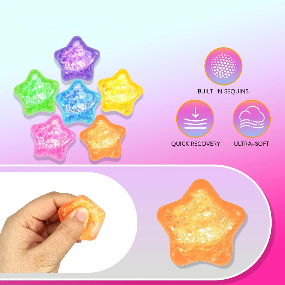 5/10Pcs Glitter Transparent Slow Rising Star Fidget Ball Multi-shape Portable Sensory Toy for Stress Relief Calming Party Favors