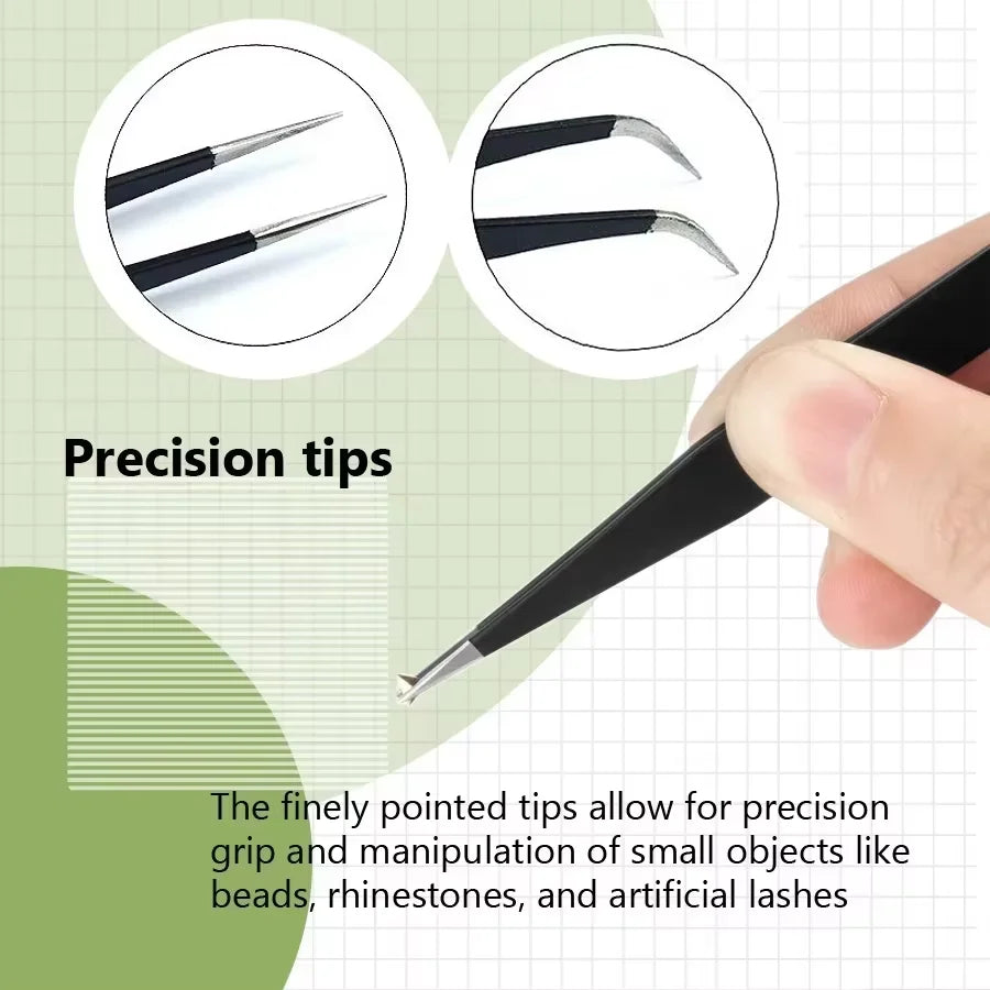 Tweezers, Precision Black DIY Tweezers for Nail Art and Eyelash Extensions Beauty Tools