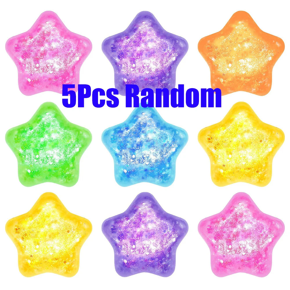 5/10Pcs Glitter Transparent Slow Rising Star Fidget Ball Multi-shape Portable Sensory Toy for Stress Relief Calming Party Favors