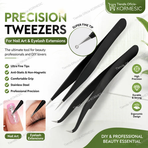 Tweezers, Precision Black DIY Tweezers for Nail Art and Eyelash Extensions Beauty Tools